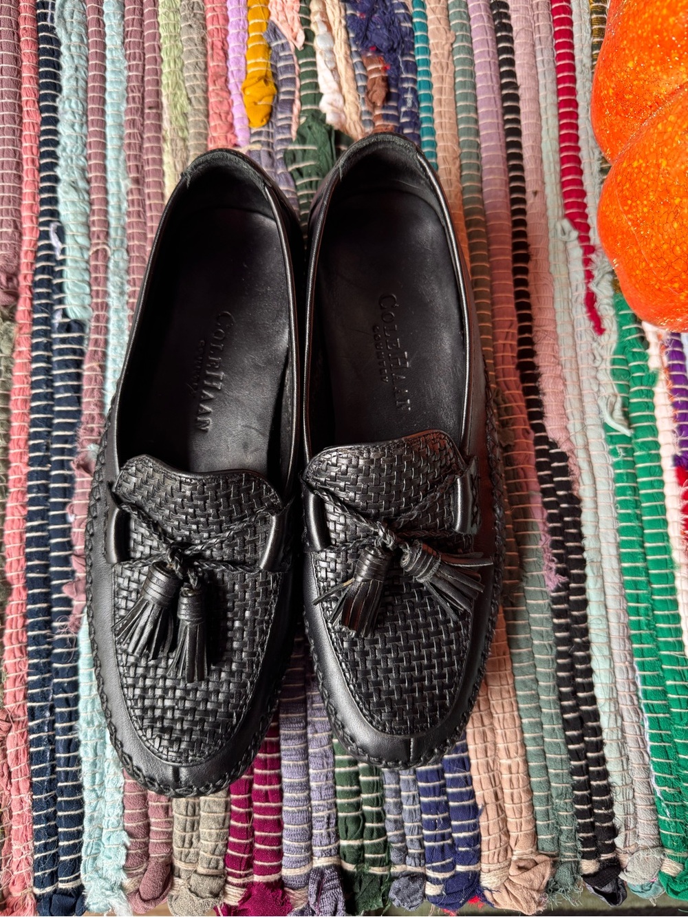 Cole Haan country Black Woven Leather Tassel Loafers - Picture 9 of 11